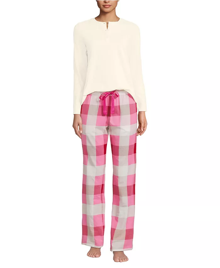 

Женский вязаный комплект пижамы из 2 предметов - топ с длинными рукавами и брюки Lands' End, красный