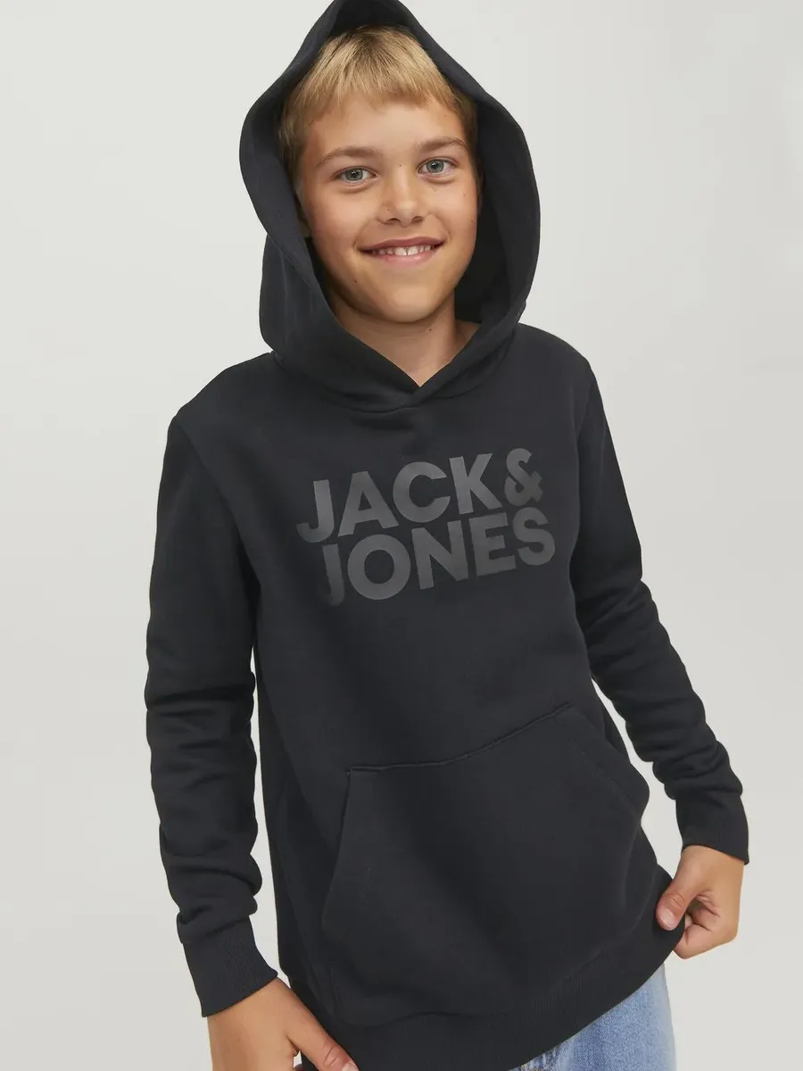 Детская толстовка с капюшоном Jack & Jones "JJECORP LOGO SWEAT HOOD" Jack & Jones Junior, черный — фото 2