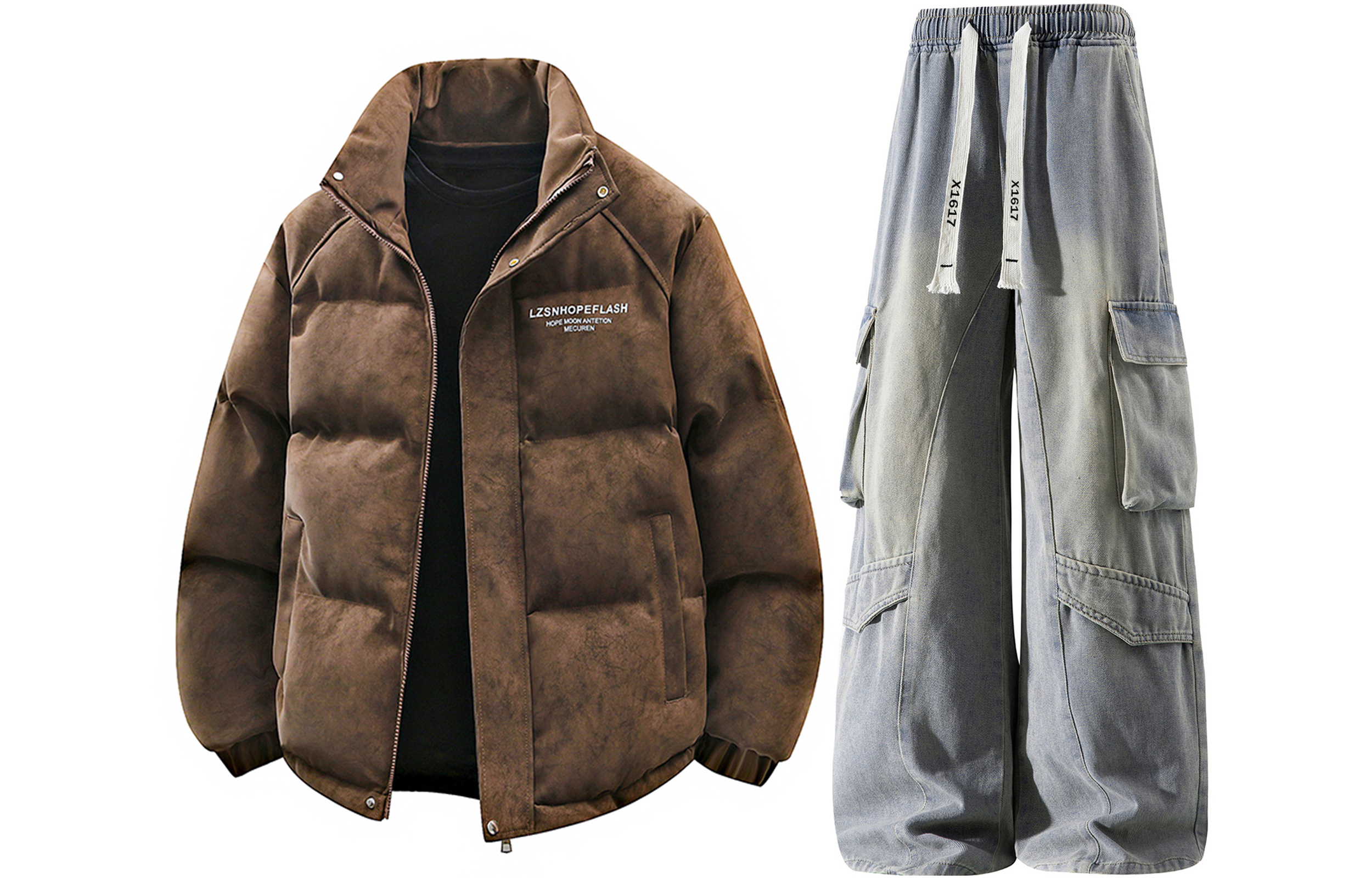 

Повседневный спортивный костюм Unisex с воротником стойкой утепленный X1617, coffee top+желтый mud pants