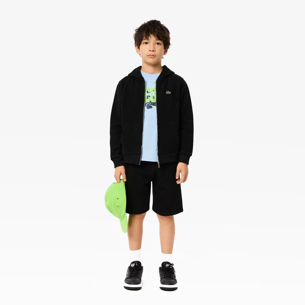 Детская базовая толстовка на молнии с капюшоном, чёрная, от Lacoste — фото 4