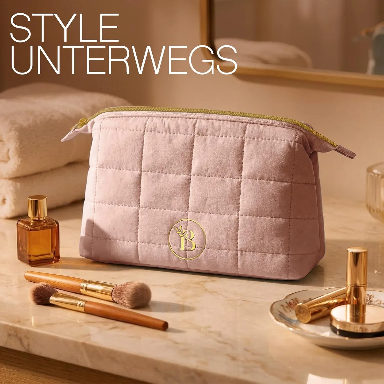 Стеганая косметичка для женщин от Quilted Bloomora, Dunkelrosa — фото 3