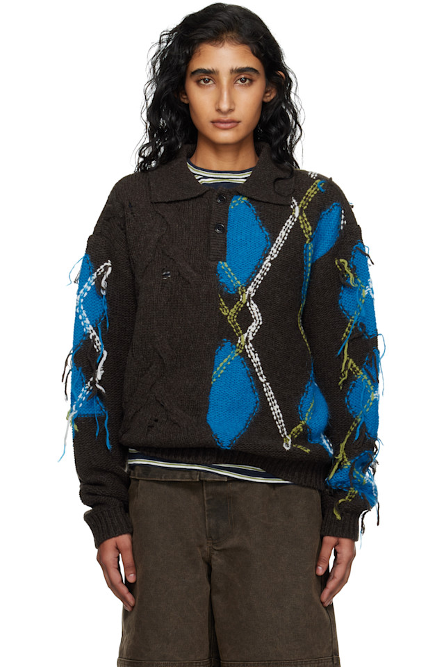 

Andersson Bell Поло рыбацкая рубашка с ромбовидным узором, коричнево-синего цвета