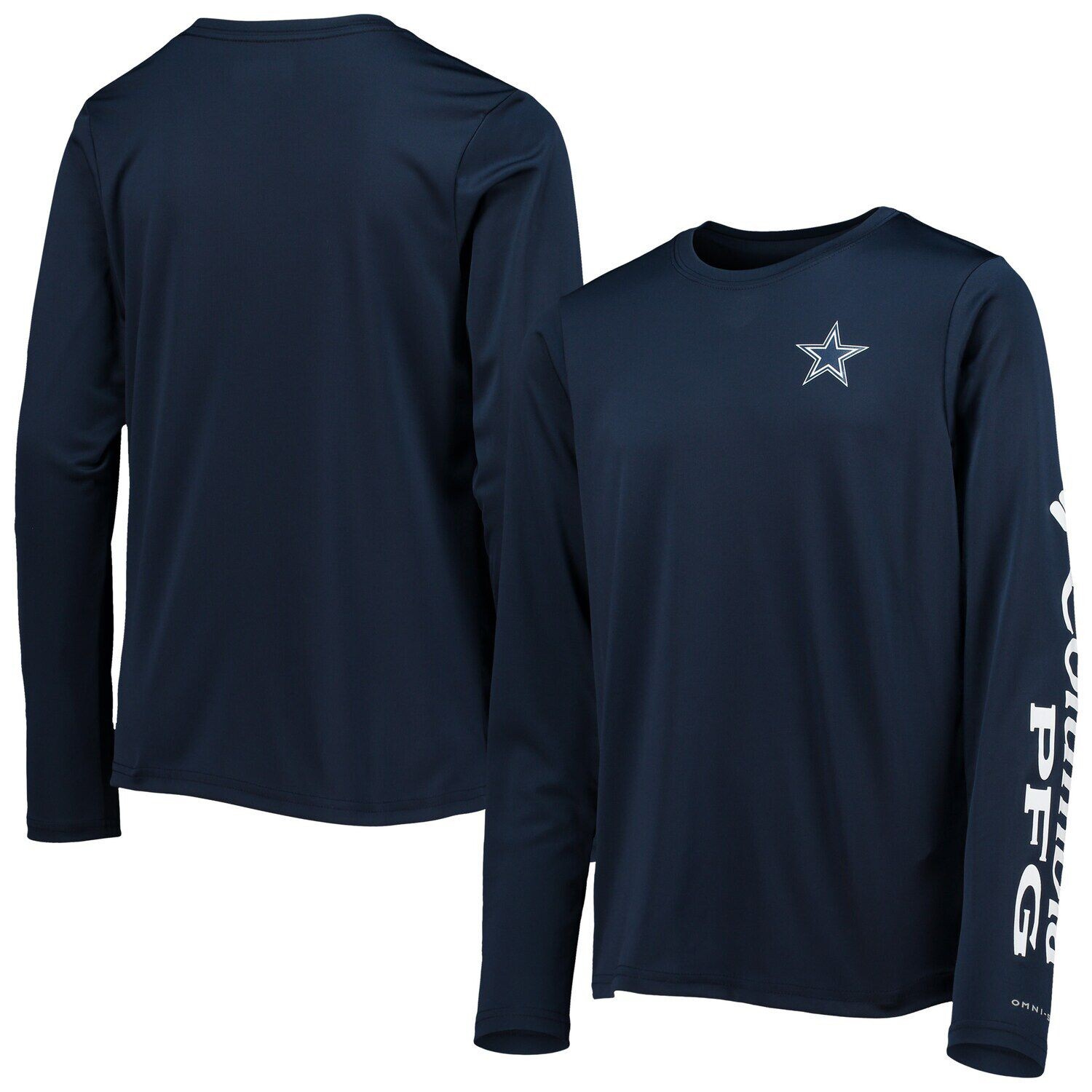 Молодежная футболка Columbia Navy/White Dallas Cowboys Terminal Tackle Omni-Shade с длинными рукавами Unbranded