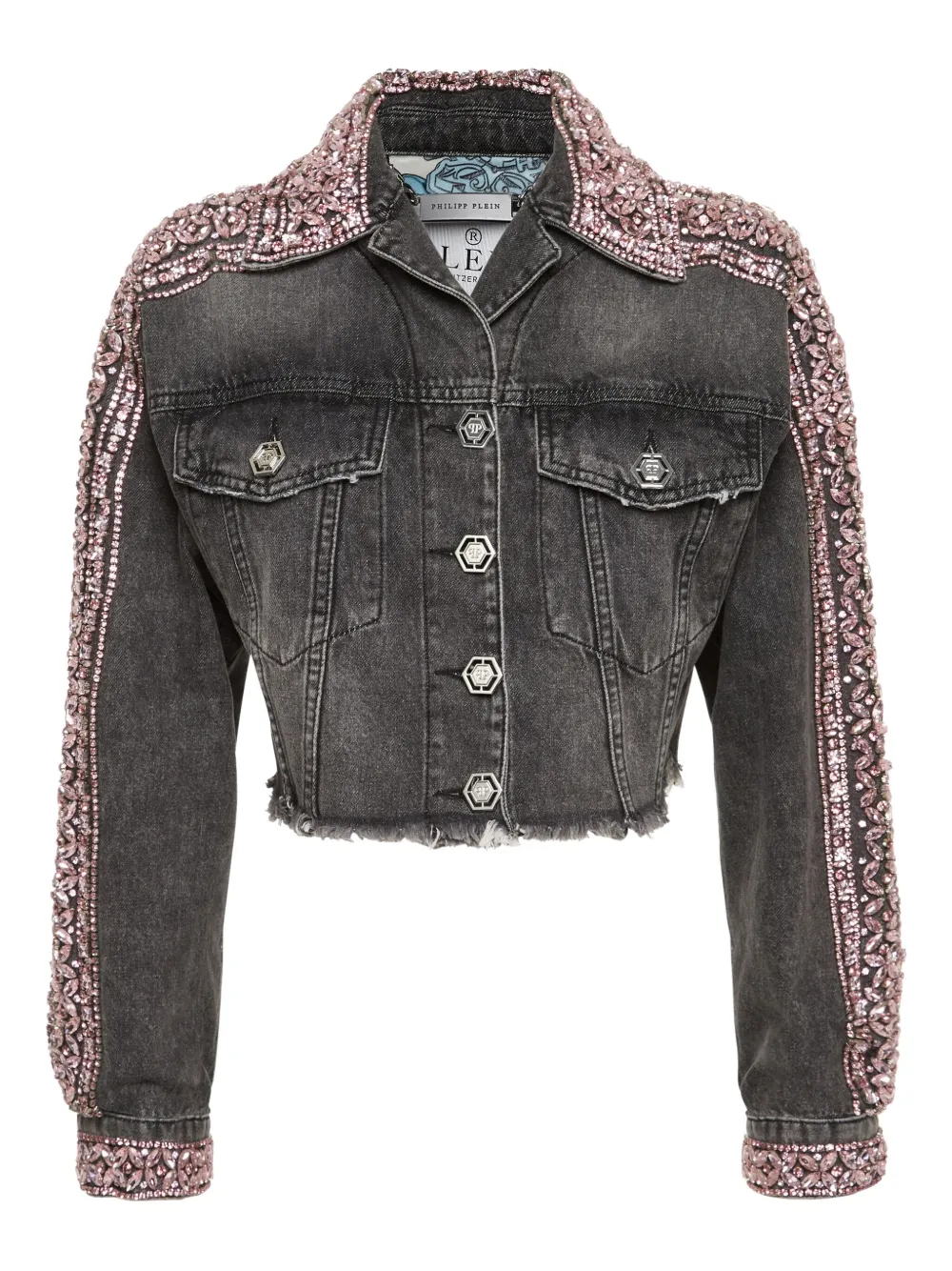 

Джинсовая куртка, украшенная стразами Philipp Plein, серый