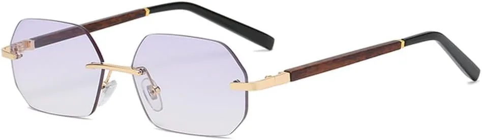 

Винтажные женские солнцезащитные очки в стиле ретро, ​​без оправы, с многоугольной деревянной рамой, градиентные солнцезащитные очки для женщин TVTBBVV, Purple