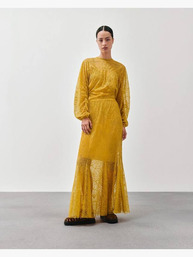 

Топ с длинными рукавами и кружевной сборкой AND/OR, Mustard