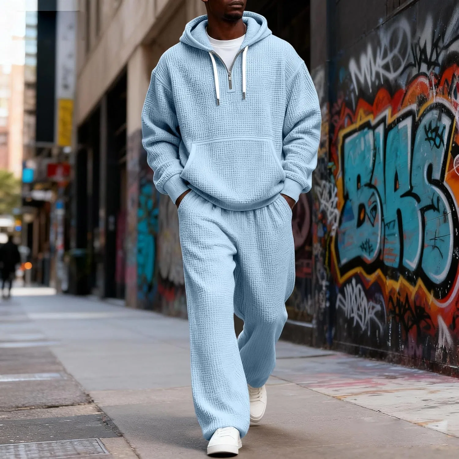 Костюм спортивный мужской waffle knit, K002-sky Blue — фото 2