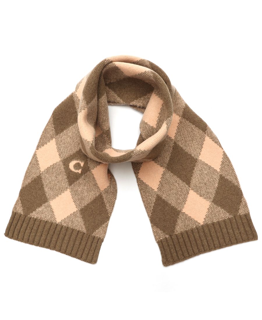 

Женский вязаный шарф-платок с ромбовидным узором COACH, Peach/Dark Stone