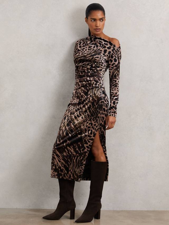 

Платье Petite Briana с анималистичным принтом Reiss, Black/Brown