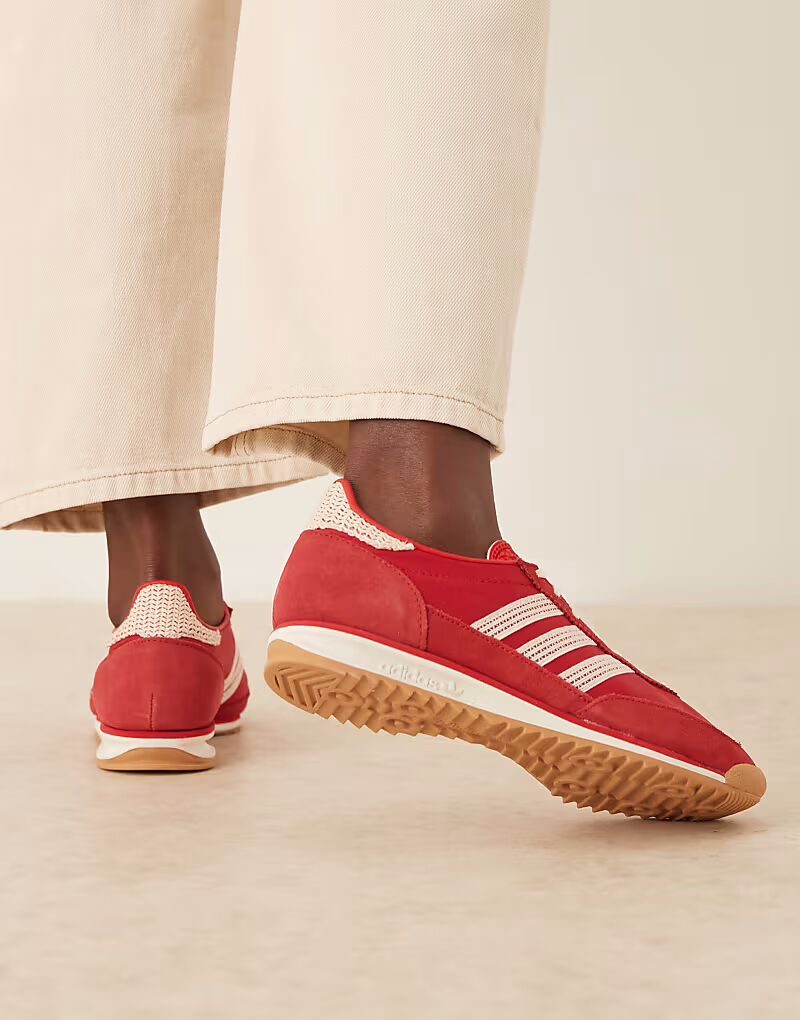Кроссовки Adidas Originals SL 72 OG крючком красного и кремового цветов — фото 4
