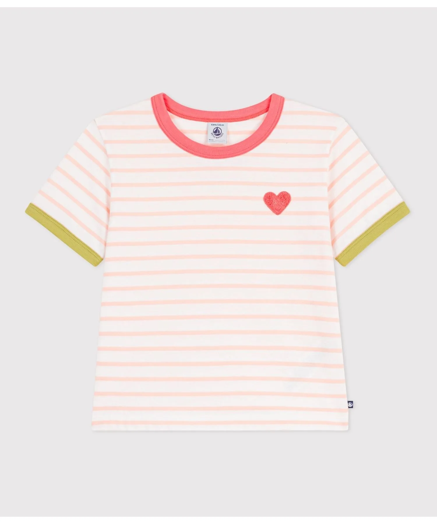 Детская футболка с маринерским бордюром и аппликацией PETIT BATEAU оранжевая