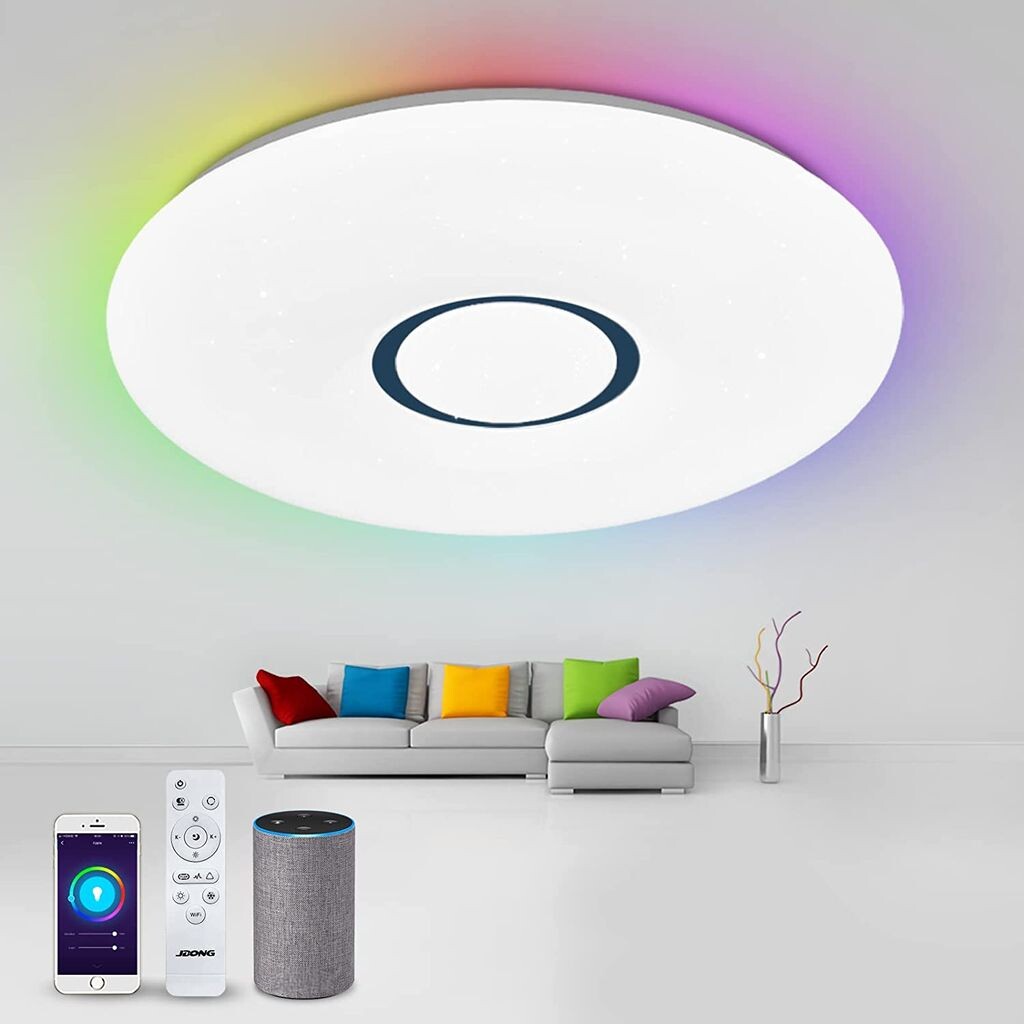 

Потолочный светильник Alexa 36 Вт, 40 см. Потолочный светильник Smart Wifi JDONG с регулируемой яркостью (RGB + от холодного до теплого белого, 3000–6500K), управление через приложение, совместимо с Alexa, концентратор не требуется., белый