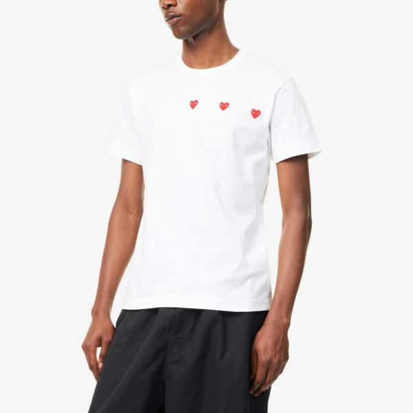 Футболка Comme Des Garcons Play с принтом в виде тройного сердца, белый — фото 3
