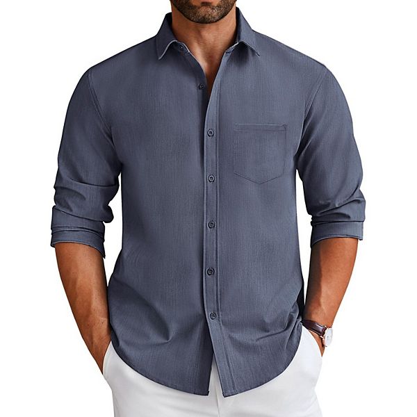 

Мужская рубашка на пуговицах casual с длинным рукавом, карманом и без складок Coofandy, Navy Blue