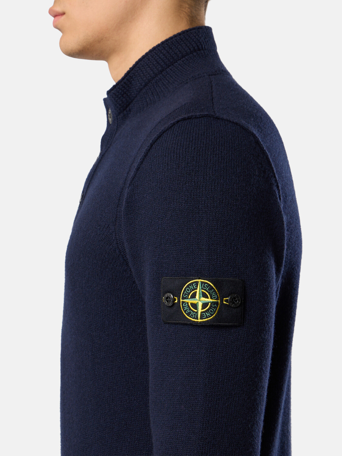 Свитер с полумолнией и фетровой отделкой Stone Island 5100040 LAMBSWOOL, Navy Blue — фото 3