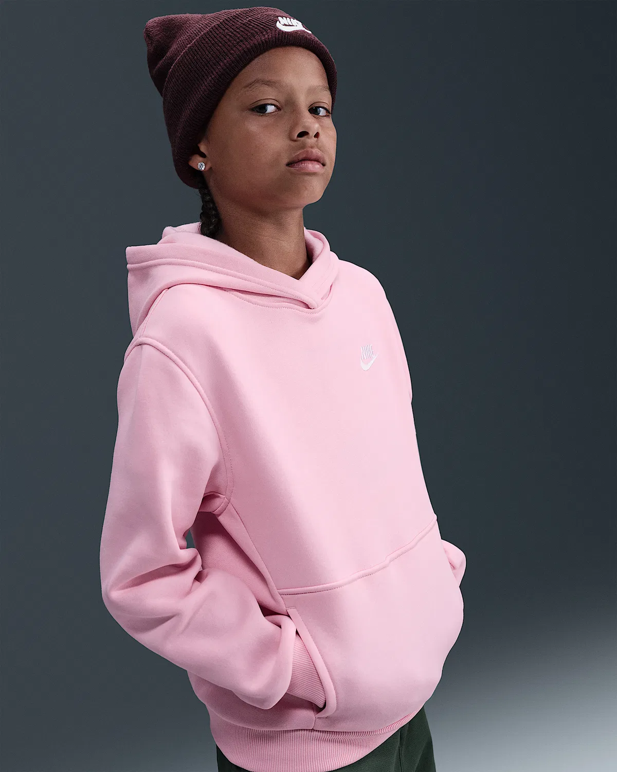 Детская толстовка Nike Sportswear Club Fleece, Medium Soft Pink/White — фото 3