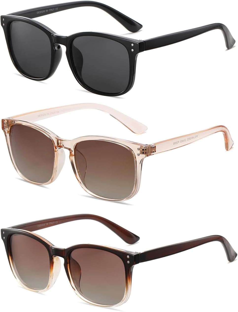 

Поляризованные солнцезащитные очки для женщин в классическом ретро-стиле с модным дизайном, защита от УФ-излучения UV 400 (3 шт.) NCLLCE, B1 Black+transparent Brown+brown Gradient(3 Pack)