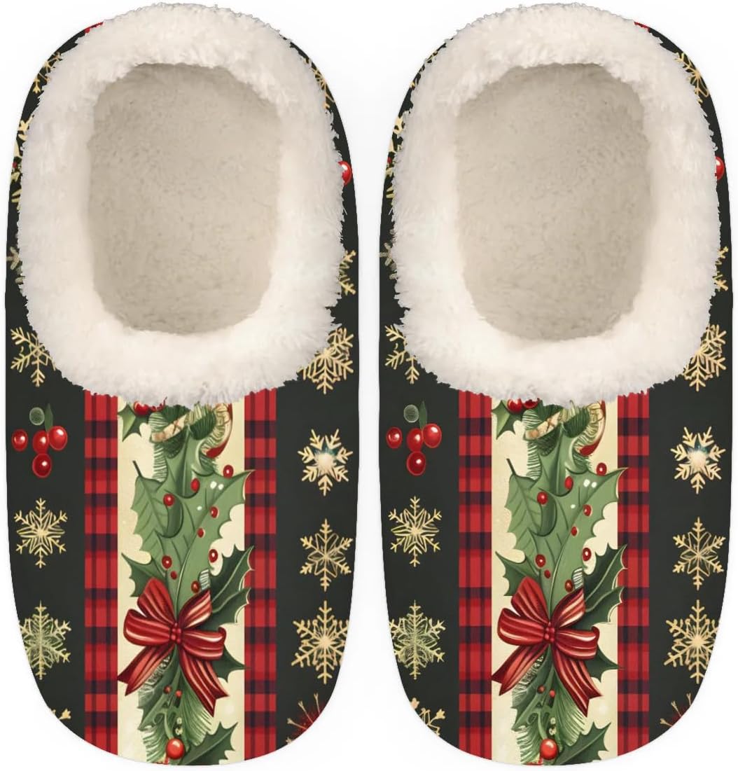 

Рождественские тапочки QsirBC с узором снежинки и имбирного пряника для женщин и мужчин, мягкие тапочки с эффектом памяти, нескользящая подошва, уютные теплые тапочки для дома и улицы, Christmas Snowflake Gingerbread Xl