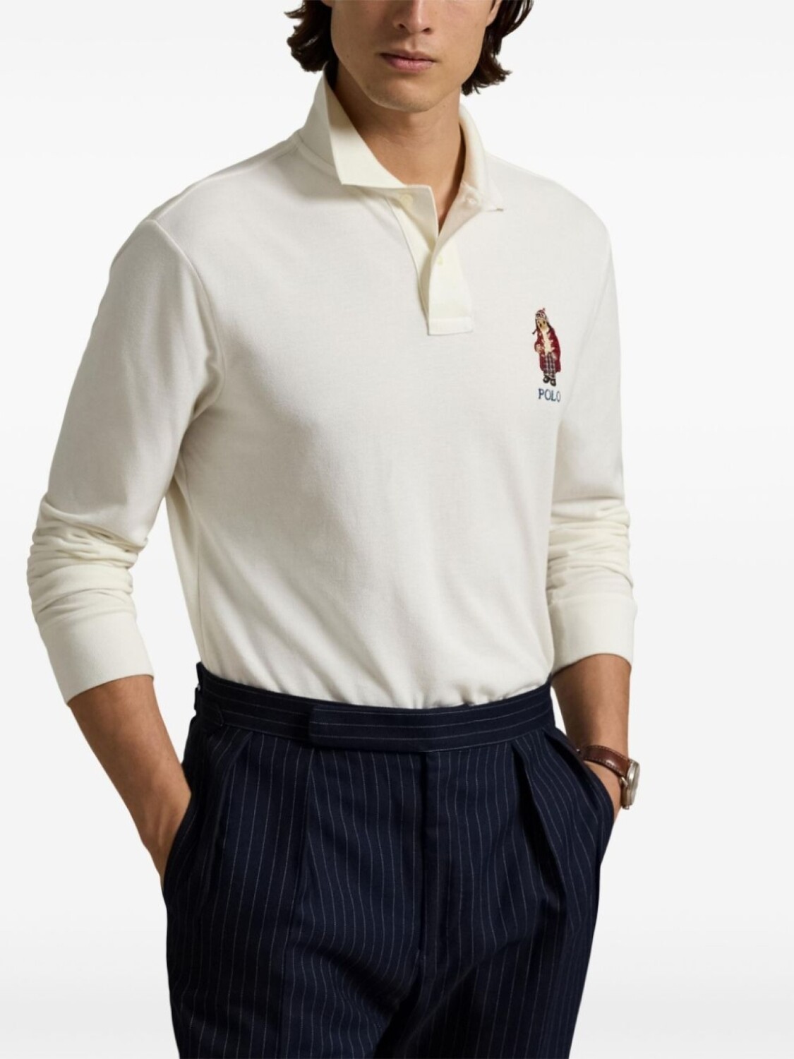 Вышитая рубашка поло Polo Ralph Lauren, нейтральный цвет — фото 3