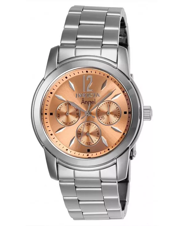 

Женские кварцевые часы-хронограф Angel 0462 с циферблатом из розового золота Invicta, silver