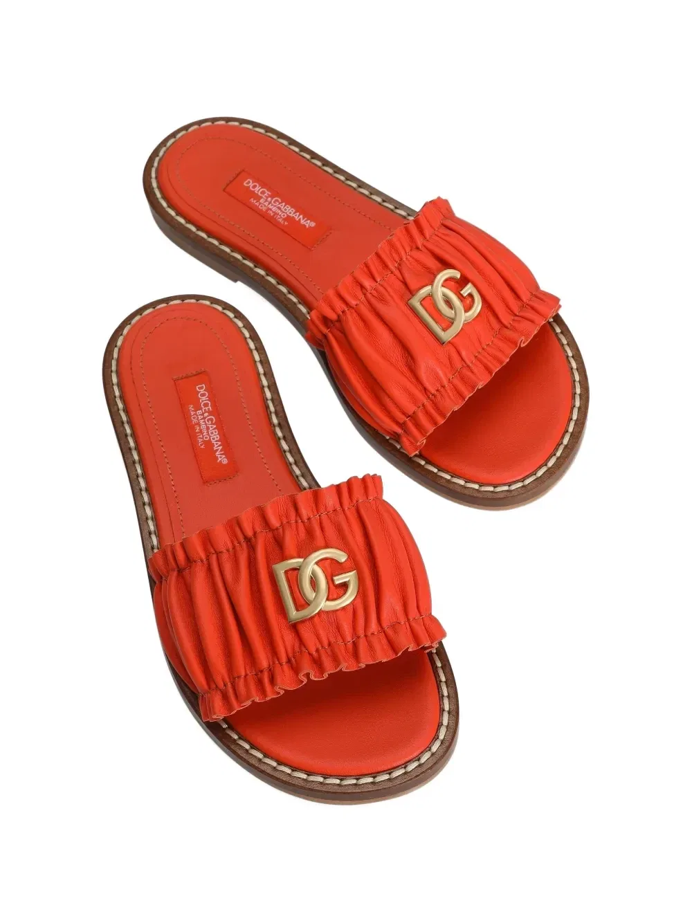 Тапочки из плоской наппы/ плоской кожи наппа Dolce & Gabbana Kids, оранжевый — фото 4