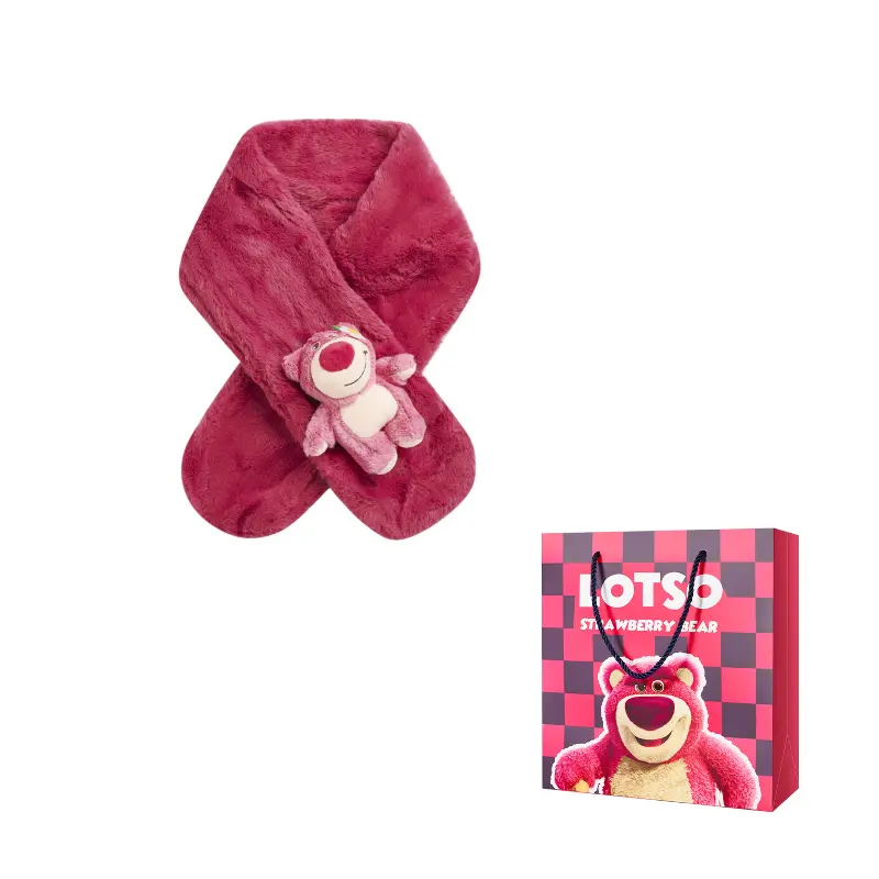 

Disney Вязаный шарф с клубничным медвежонком, Lotso 3D Effect Cartoon Doll Plush Scarf