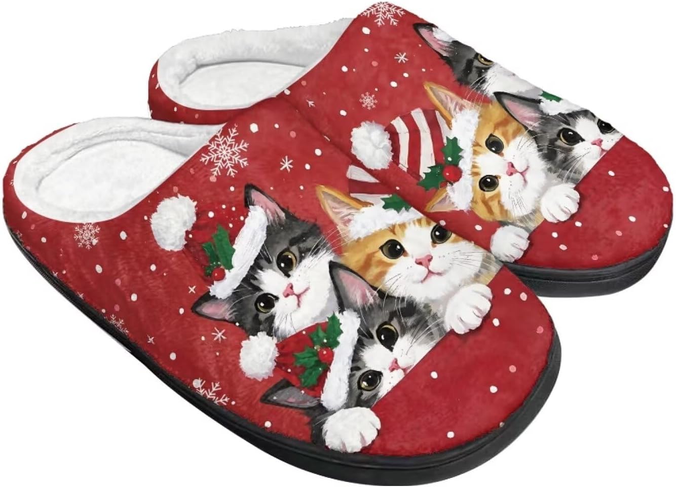 

Женские уютные пушистые тапочки унисекс с легким надеванием, повседневные домашние тапочки для спальни с противоскользящей подошвой для мужчин Tomeusey, Christmas Cats