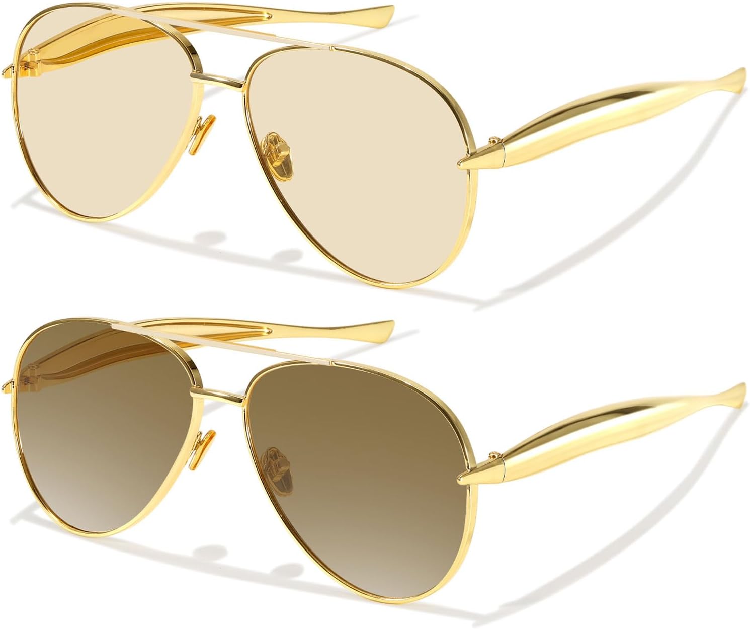 

Женские солнцезащитные очки-авиаторы, золотистые, поляризованные, модные, дизайнерские, с металлическими дужками, стильные, модель 2025 года DreamCalf, A06- Gold/2brown+gold/Champagne