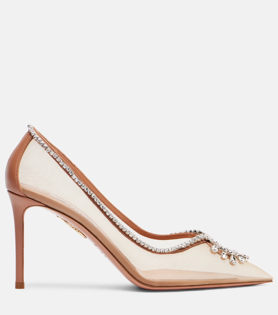 Туфли-лодочки Seduction 85 с декором из сетки Aquazzura, Powder Pink — фото 4