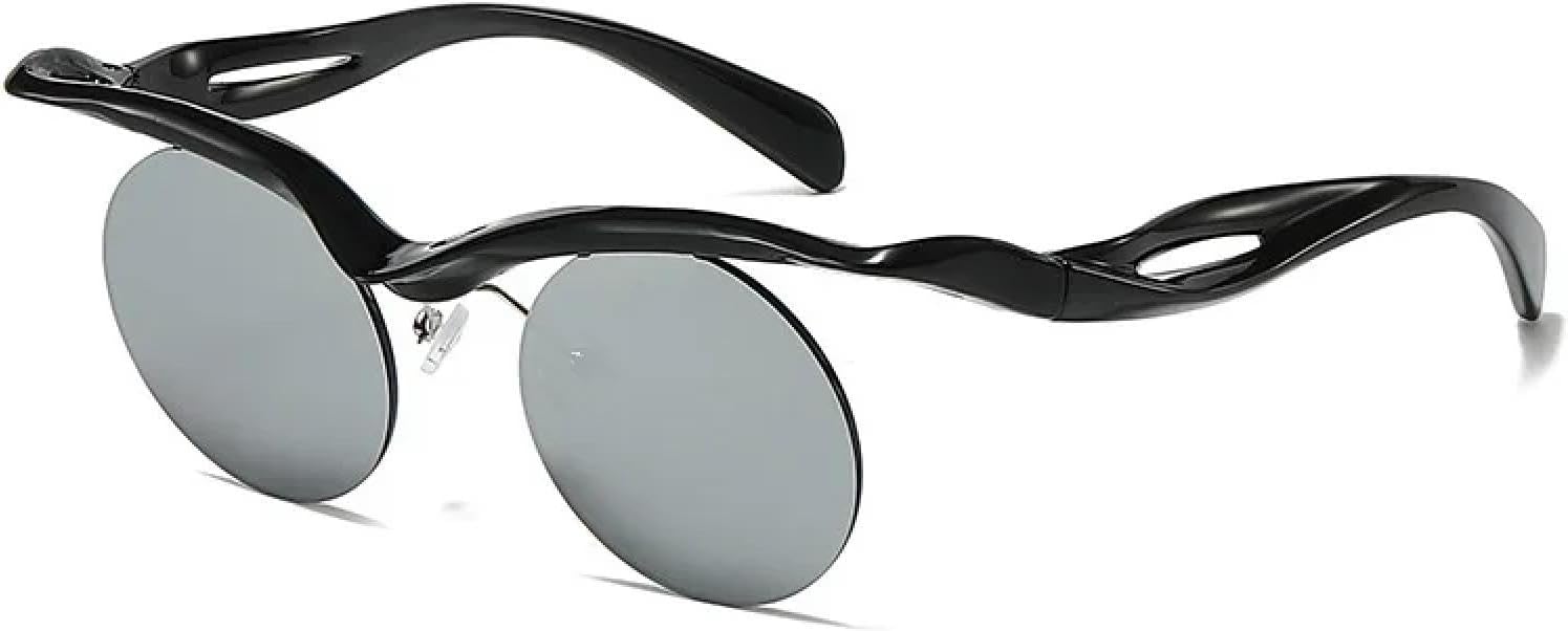 

Круглые солнцезащитные очки без оправы для женщин и мужчин в стиле ретро, ​​уникальные, без оправы, защита от УФ-излучения UV400, панк, линзы цвета океана UATXTAU, Black-silver