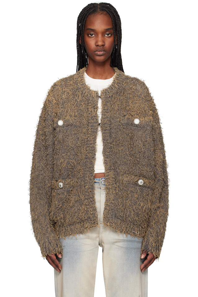 

Твидовый вязаный кардиган Doublet, серый