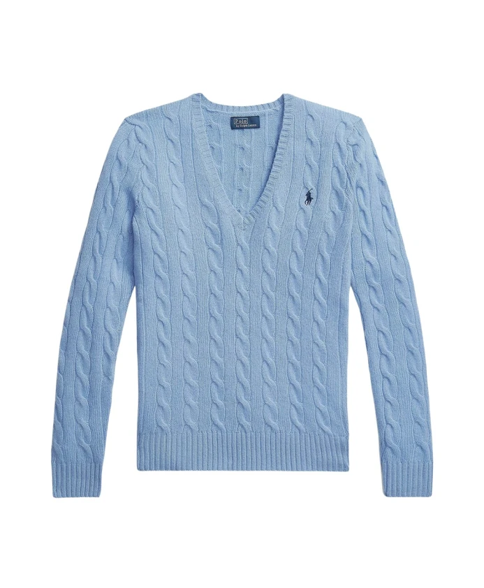 

Вязаный свитер с V-образным вырезом и косичками Polo Ralph Lauren, синий