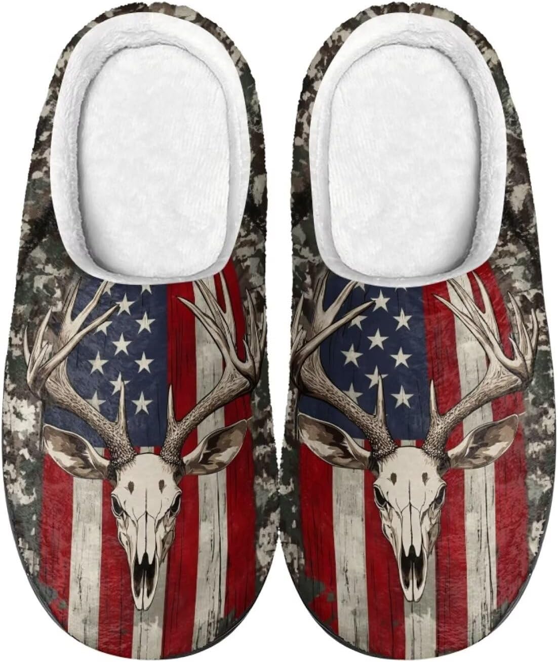 

Домашние тапочки DISNIMO для мужчин, для использования в помещении и на улице, с противоскользящей подошвой, легкие, A American Flag Deer Skull