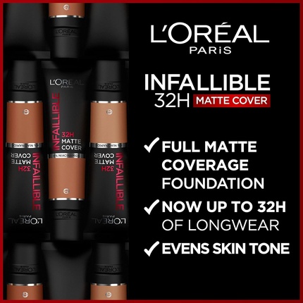 L'Oréal Paris Infaillible 32H Matte Cover Makeup с матовым финишем, полное покрытие кожи, 30 мл, 335, теплый подтон Essie — фото 2