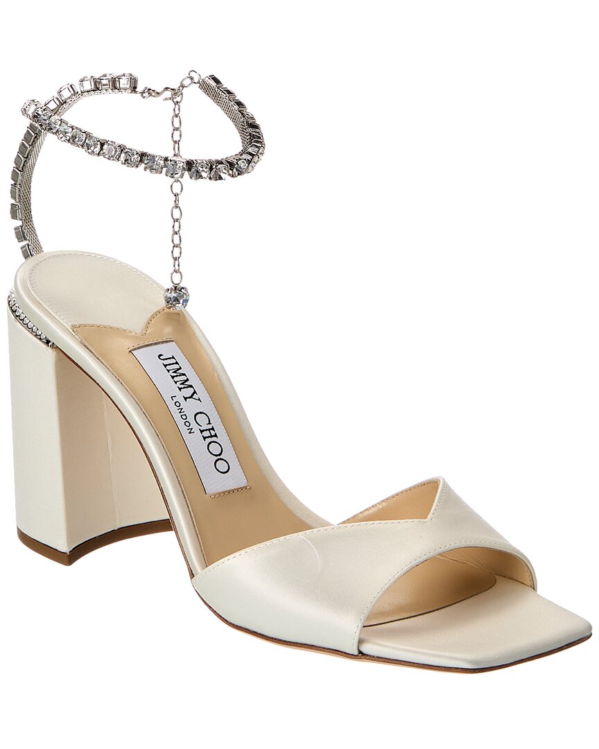 Jimmy Choo Saeda 85 Satin Sandal, белый