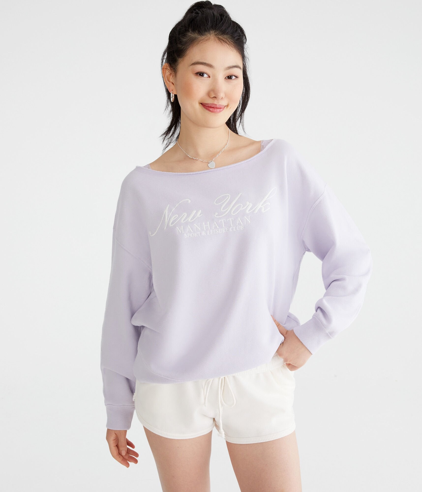 

Свитшот Aeropostale Manhattan с открытыми плечами, светло-фиолетовый
