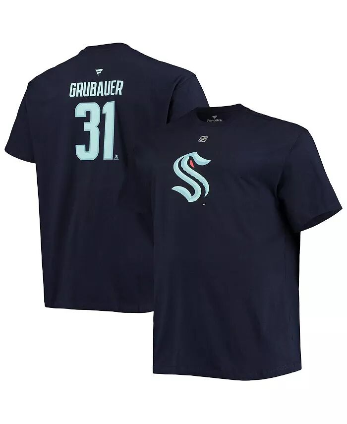 

Мужская футболка Philipp Grubauer Deep Sea Blue Seattle Kraken Big and Tall с именем и номером Fanatics