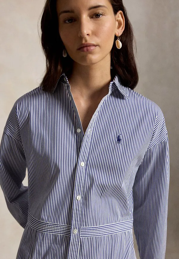Платье-Рубашка из полосатого хлопкового поплина с вставками Polo Ralph Lauren, White/Fall Royal — фото 4