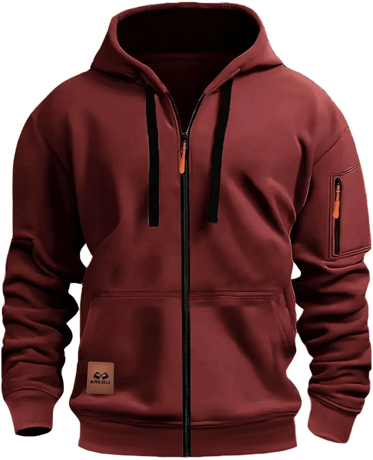 Худи с молнией мужское флисовое, цвет Wine, размерная линейка S-XXXL