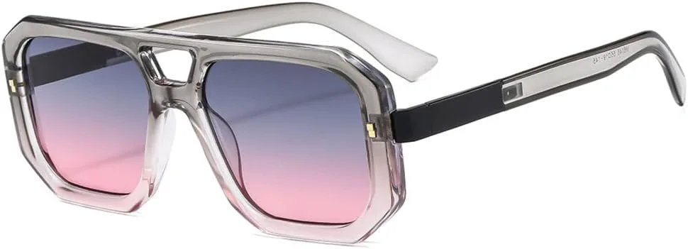 

Ретро солнцезащитные очки с двойной перемычкой для женщин и мужчин, модные солнцезащитные очки в цветной оправе с защитой от УФ-излучения UV400 TYUVIVO, Grey Pink