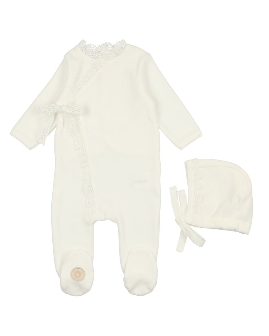 Mon Tresor Tied Up In Lace Footie & Hat Set, белый — фото 2
