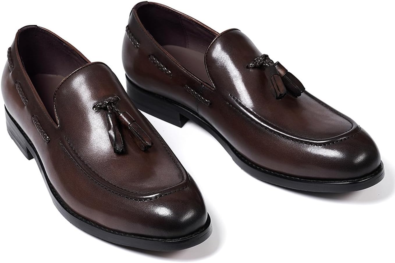 Мужские лоферы Santimon Slip On с кисточками, формальные туфли из натуральной кожи с остроконечным носком, мокасины Business Casual, для выпускного, свадьбы, пенни-лоферы, удобные модные туфли к смокингу для мужчин, коричневый — фото 2