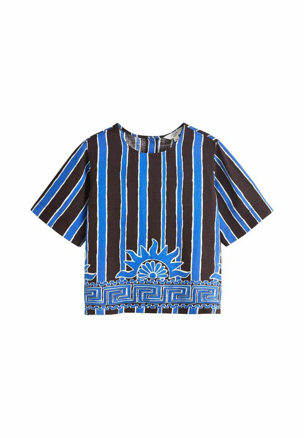 Блузка прямого кроя с коротким рукавом и свободным силуэтом Next, Brown/Blue Stripe Sun Border Print