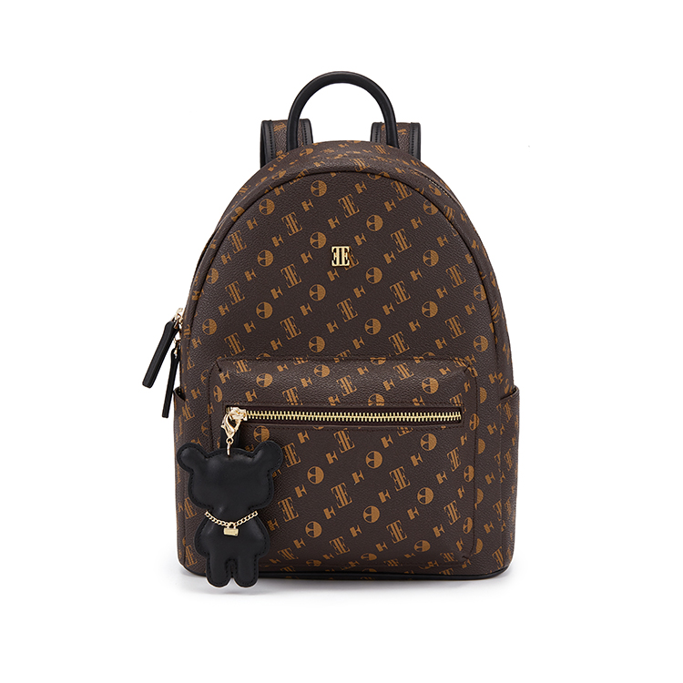 

ELLE Синтетическая кожаная сумка-рюкзак большая женская темно-коричневая