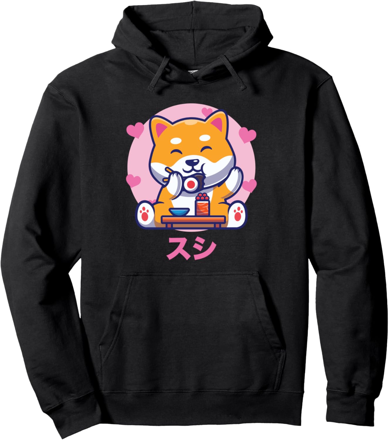 

Японская толстовка с капюшоном Shiba Inu Sushi Kawaii Otaku Merchandise & Japan Cute Vaporwave Aesthetics Gift, черный