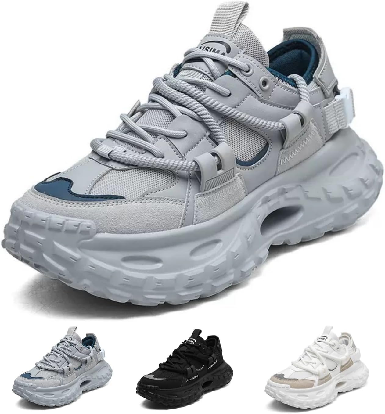 

Мужские модные ретро-кроссовки MACEFIL на платформе, дышащие сетчатые туфли в стиле «папа», модные повседневные массивные кроссовки для мужчин, серый