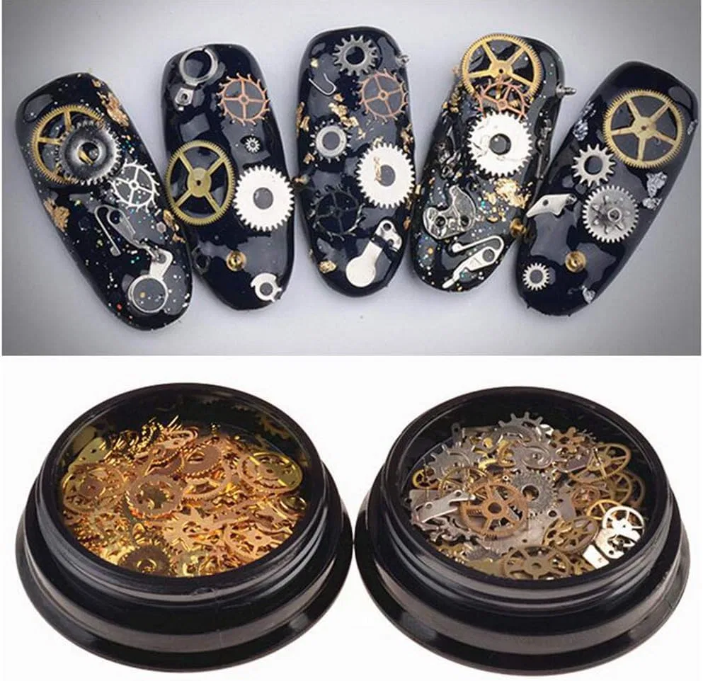 Набор декоративных элементов для ногтей QUUPY Steampunk Gears, 2 коробки Quupy, Gold, Retro Colour