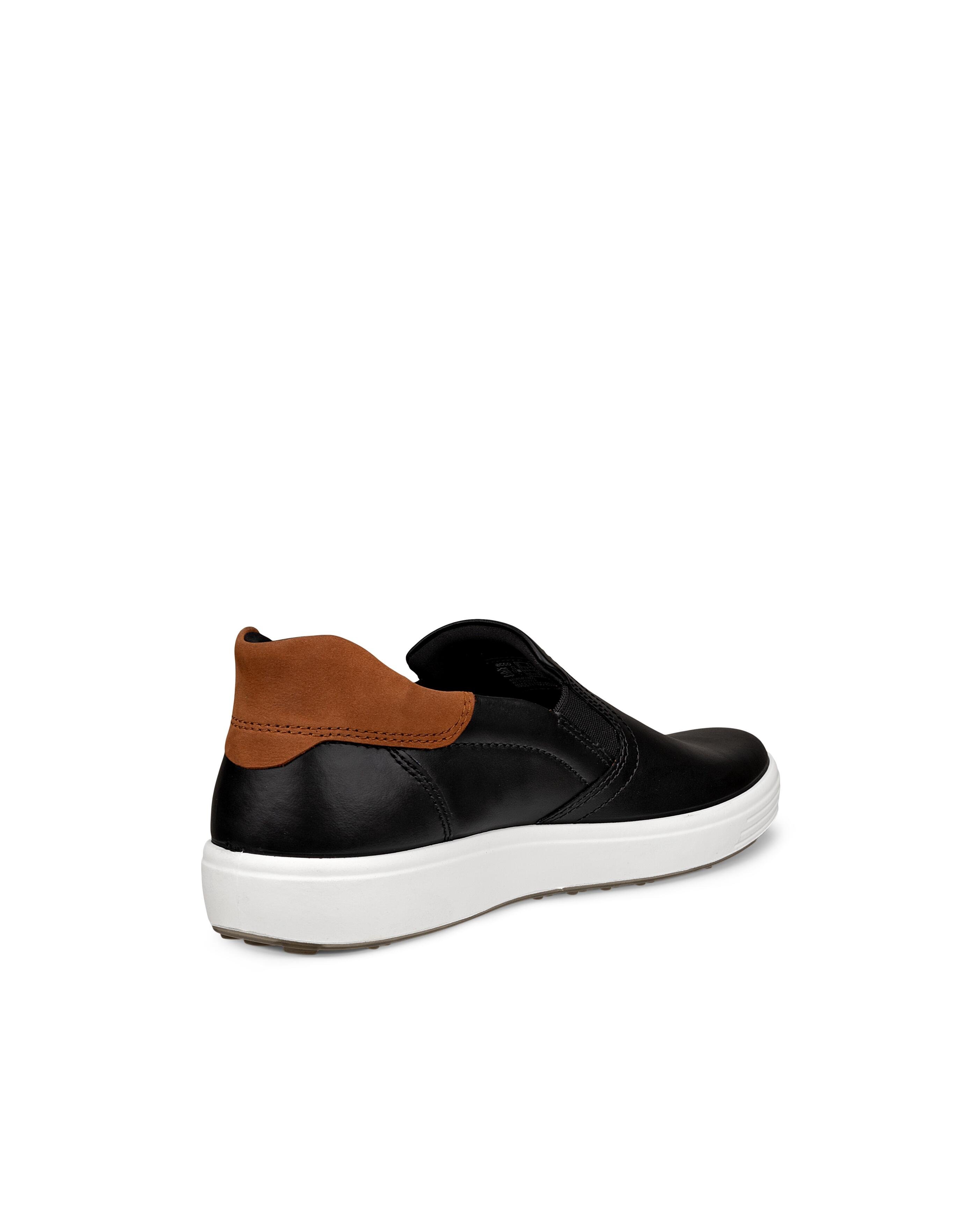 Мужские повседневные кроссовки/слипоны ECCO Soft 7 из натуральной кожи, BLACK / COGNAC — фото 3