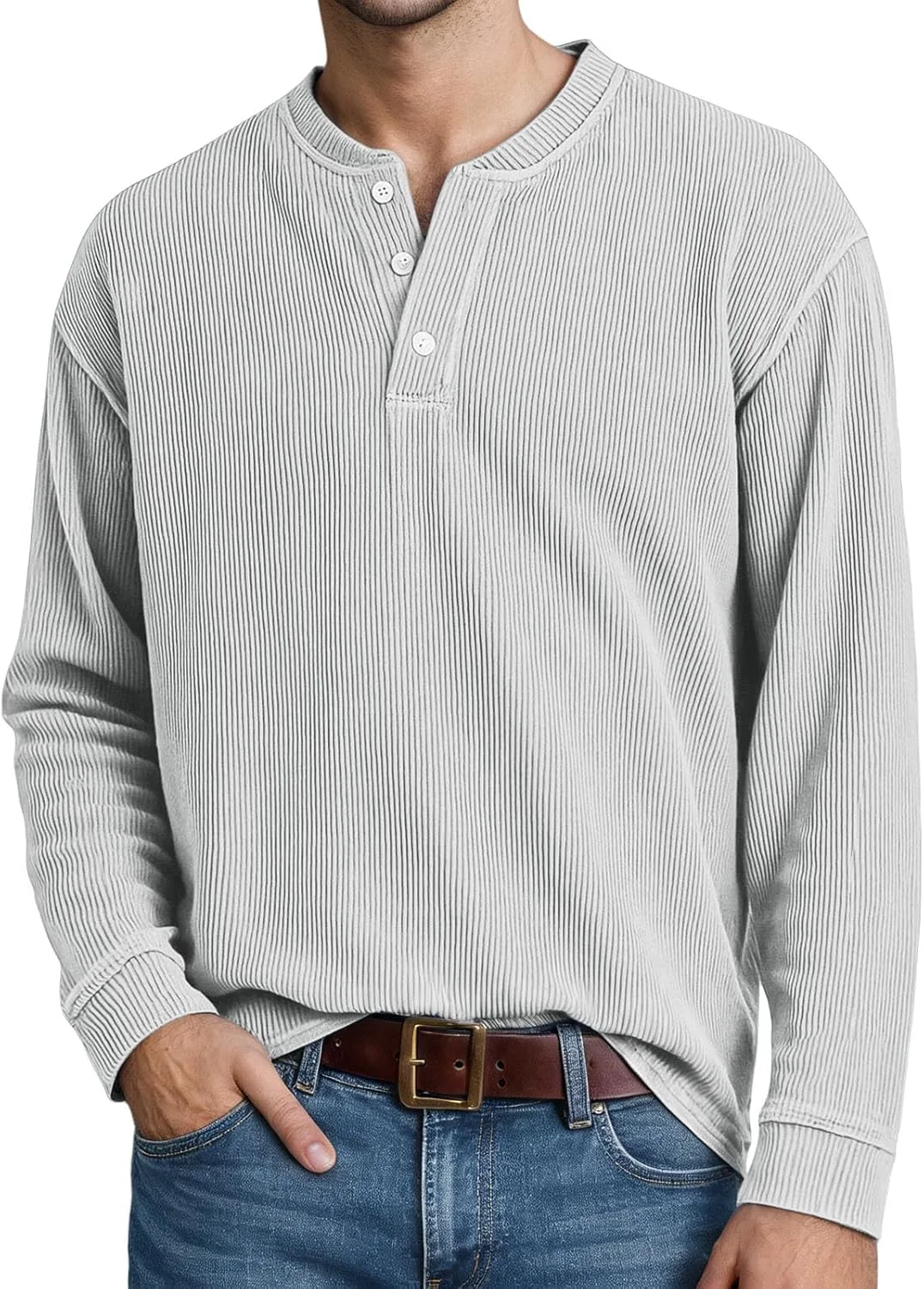 

Мужская футболка хенли с длинным рукавом и пуговицами