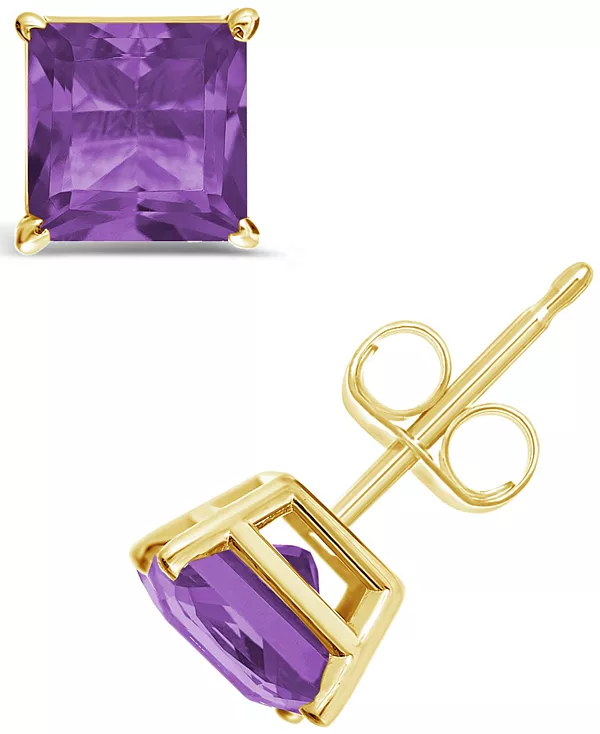 

Серьги-Гвоздики с драгоценными камнями принцессной огранки из 14-каратного желтого золота Macy'S, amethyst